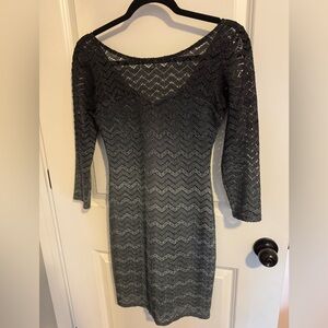 Jump Gray Crochet Knit Long Sleeve Sheath Dress